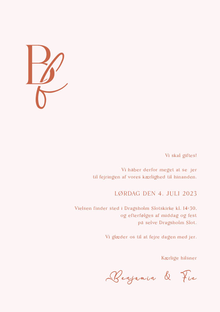 Invitationer - Benjamin & Fie Bryllupsinvitation